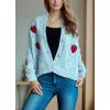 imagechouyatou Womens Fall Cute 3D Strawberry Cardigan Sweater Button Down Jacquard Knit Jacket CoatBlue