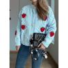 imagechouyatou Womens Fall Cute 3D Strawberry Cardigan Sweater Button Down Jacquard Knit Jacket CoatBlue