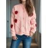 imagechouyatou Womens Fall Cute 3D Strawberry Cardigan Sweater Button Down Jacquard Knit Jacket CoatPink