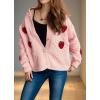 imagechouyatou Womens Fall Cute 3D Strawberry Cardigan Sweater Button Down Jacquard Knit Jacket CoatPink