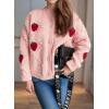 imagechouyatou Womens Fall Cute 3D Strawberry Cardigan Sweater Button Down Jacquard Knit Jacket CoatPink