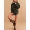 imagechouyatou Womens Fuzzy Fleece Jacket Tribal Aztec Print Button Down Boyfriend Shirt Shacket JacketsArmy Green