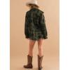 imagechouyatou Womens Fuzzy Fleece Jacket Tribal Aztec Print Button Down Boyfriend Shirt Shacket JacketsArmy Green