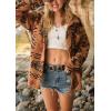 imagechouyatou Womens Fuzzy Fleece Jacket Tribal Aztec Print Button Down Boyfriend Shirt Shacket JacketsCamel
