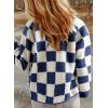 imagechouyatou Womens Fuzzy Plaid Sherpa Jacket Gingham Button Down Faux Fur Fleece Jacket CoatBlue