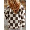 imagechouyatou Womens Fuzzy Plaid Sherpa Jacket Gingham Button Down Faux Fur Fleece Jacket CoatCoffee