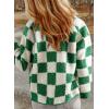 imagechouyatou Womens Fuzzy Plaid Sherpa Jacket Gingham Button Down Faux Fur Fleece Jacket CoatGreen