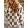 imagechouyatou Womens Fuzzy Plaid Sherpa Jacket Gingham Button Down Faux Fur Fleece Jacket CoatKhaki