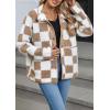 imagechouyatou Womens Fuzzy Plaid Sherpa Jacket Gingham Button Down Faux Fur Fleece Jacket CoatKhaki