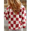 imagechouyatou Womens Fuzzy Plaid Sherpa Jacket Gingham Button Down Faux Fur Fleece Jacket CoatRed