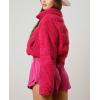imagechouyatou Womens Winter Corduroy Cropped Puffer Quilted Jacket Color Block Zip Up Puffy Down Coat OuterwearPink