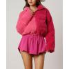 imagechouyatou Womens Winter Corduroy Cropped Puffer Quilted Jacket Color Block Zip Up Puffy Down Coat OuterwearPink