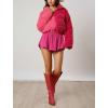 imagechouyatou Womens Winter Corduroy Cropped Puffer Quilted Jacket Color Block Zip Up Puffy Down Coat OuterwearPink