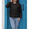 imagechouyatou Womens Winter Cute Lapel Collar Quilted Puffer Coat Button Down Contrast Trim Puffy Down JacketBlack