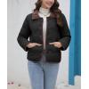 imagechouyatou Womens Winter Cute Lapel Collar Quilted Puffer Coat Button Down Contrast Trim Puffy Down JacketBlack