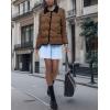 imagechouyatou Womens Winter Cute Lapel Collar Quilted Puffer Coat Button Down Contrast Trim Puffy Down JacketBrown