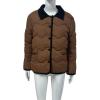 imagechouyatou Womens Winter Cute Lapel Collar Quilted Puffer Coat Button Down Contrast Trim Puffy Down JacketBrown