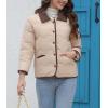 imagechouyatou Womens Winter Cute Lapel Collar Quilted Puffer Coat Button Down Contrast Trim Puffy Down JacketKhaki
