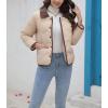 imagechouyatou Womens Winter Cute Lapel Collar Quilted Puffer Coat Button Down Contrast Trim Puffy Down JacketKhaki