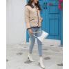imagechouyatou Womens Winter Cute Lapel Collar Quilted Puffer Coat Button Down Contrast Trim Puffy Down JacketKhaki