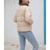 imagechouyatou Womens Winter Cute Lapel Collar Quilted Puffer Coat Button Down Contrast Trim Puffy Down JacketKhaki