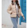 imagechouyatou Womens Winter Cute Lapel Collar Quilted Puffer Coat Button Down Contrast Trim Puffy Down JacketKhaki