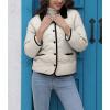 imagechouyatou Womens Winter Cute Lapel Collar Quilted Puffer Coat Button Down Contrast Trim Puffy Down JacketWhite