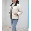 imagechouyatou Womens Winter Cute Lapel Collar Quilted Puffer Coat Button Down Contrast Trim Puffy Down JacketWhite