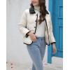 imagechouyatou Womens Winter Cute Lapel Collar Quilted Puffer Coat Button Down Contrast Trim Puffy Down JacketWhite