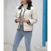 imagechouyatou Womens Winter Cute Lapel Collar Quilted Puffer Coat Button Down Contrast Trim Puffy Down JacketWhite