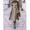 imagechouyatou Womens Winter Double Breasted Wool Trench Coat Color Block Notch Lapel Long Wool Pea Coat with BeltBlack Khaki
