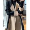 imagechouyatou Womens Winter Double Breasted Wool Trench Coat Color Block Notch Lapel Long Wool Pea Coat with BeltBlack Khaki