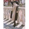 imagechouyatou Womens Winter Double Breasted Wool Trench Coat Color Block Notch Lapel Long Wool Pea Coat with BeltBlack Khaki