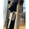 imagechouyatou Womens Winter Double Breasted Wool Trench Coat Color Block Notch Lapel Long Wool Pea Coat with BeltBlack Khaki