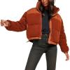 imagechouyatou Womens Winter Warm Cropped Sherpa Puffer Jacket Casual Zip Up Baggy Quilted Down CoatReddish Brown