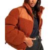 imagechouyatou Womens Winter Warm Cropped Sherpa Puffer Jacket Casual Zip Up Baggy Quilted Down CoatReddish Brown
