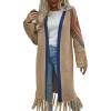 imagechouyatou Womens Boho Fringe Cardigan Sweater Aztec Tribal Open Front Duster Long Cardigan CoatBlue Khaki