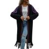 imagechouyatou Womens Boho Fringe Cardigan Sweater Aztec Tribal Open Front Duster Long Cardigan CoatPurple Black