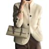 imagechouyatou Womens Business Casual Blazer Jacket Waffle Knit Sweater Cardigan Top Open Front Sweater CoatBeige