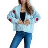 imagechouyatou Womens Fall Cute 3D Strawberry Cardigan Sweater Button Down Jacquard Knit Jacket CoatBlue