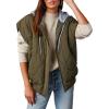 imagechouyatou Womens Fall Winter Lightweight Quilted Vest Zip Up Hooded Baggy Puffer Jacket CoatOlive Green