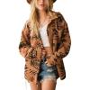 imagechouyatou Womens Fuzzy Fleece Jacket Tribal Aztec Print Button Down Boyfriend Shirt Shacket JacketsCamel
