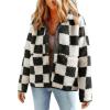 imagechouyatou Womens Fuzzy Plaid Sherpa Jacket Gingham Button Down Faux Fur Fleece Jacket CoatBlack