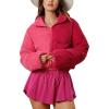 imagechouyatou Womens Winter Corduroy Cropped Puffer Quilted Jacket Color Block Zip Up Puffy Down Coat OuterwearPink