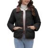 imagechouyatou Womens Winter Cute Lapel Collar Quilted Puffer Coat Button Down Contrast Trim Puffy Down JacketBlack