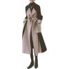 imagechouyatou Womens Winter Double Breasted Wool Trench Coat Color Block Notch Lapel Long Wool Pea Coat with BeltBlack Khaki