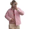 imagechouyatou Womens Winter Striped Lightweight Quilted Jacket Button Down Puffer Jacket Down CoatPink