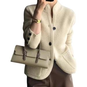 imagechouyatou Womens Business Casual Blazer Jacket Waffle Knit Sweater Cardigan Top Open Front Sweater CoatBeige