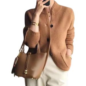 imagechouyatou Womens Business Casual Blazer Jacket Waffle Knit Sweater Cardigan Top Open Front Sweater CoatBrown