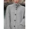 imagechouyatou Womens Button Down Cardigan Sweater Fall Oversized Turtleneck Ribbed Knit Cardigan Coat with PocketsGrey